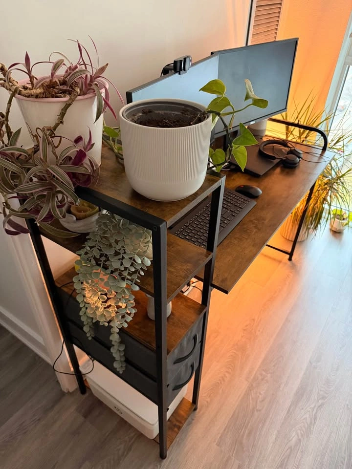 Rustic Brown Computer Desk with Side Shelves and Drawers - photo 2