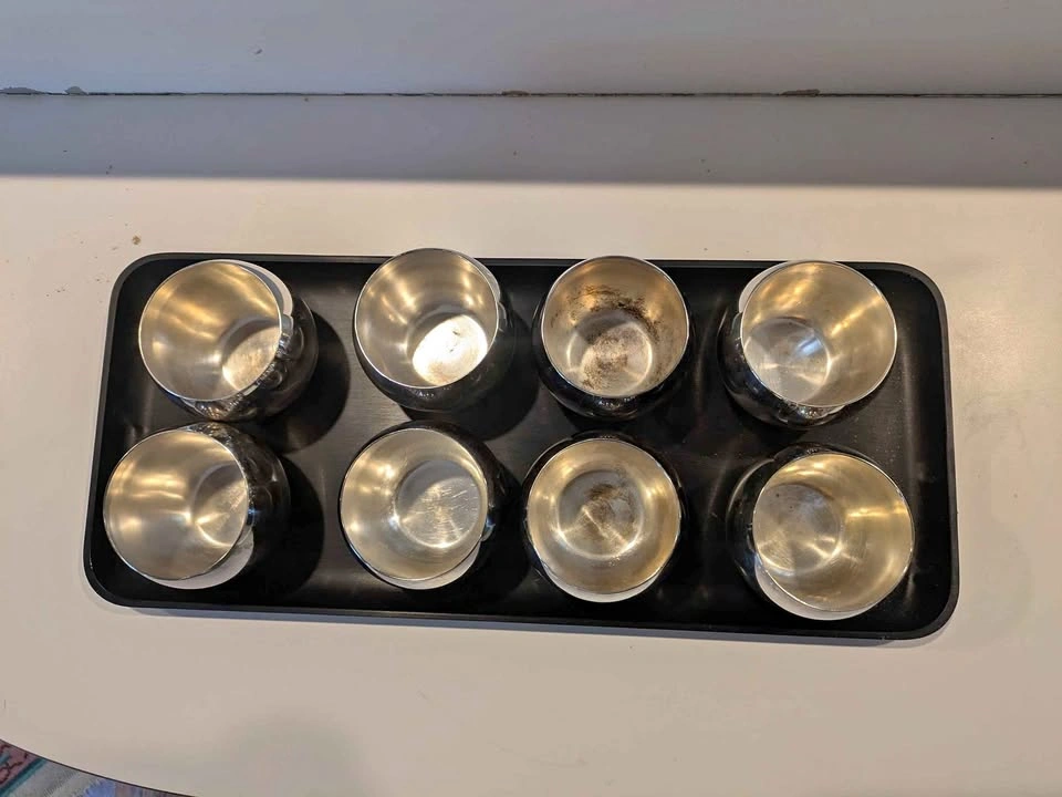 Towle Silver Plated Punch Cups & Grainware Tray Set