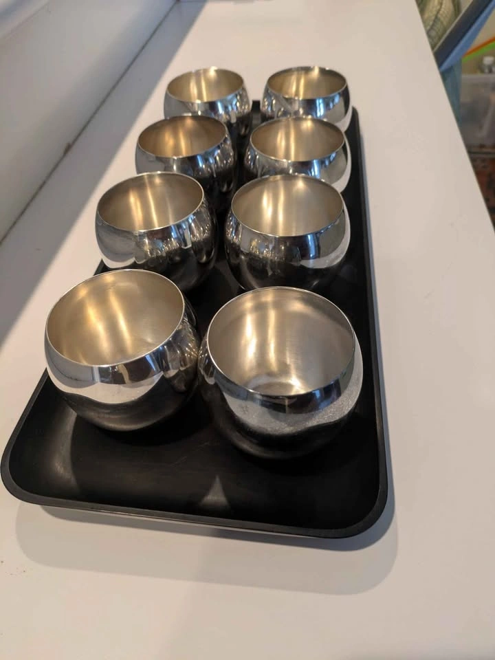 Towle Silver Plated Punch Cups & Grainware Tray Set - photo 3