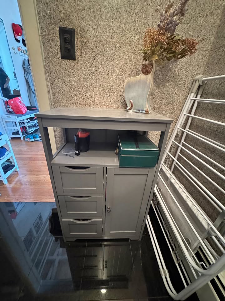 Blue Grey Cabinet with Adjustable Shelf, 3 Drawers