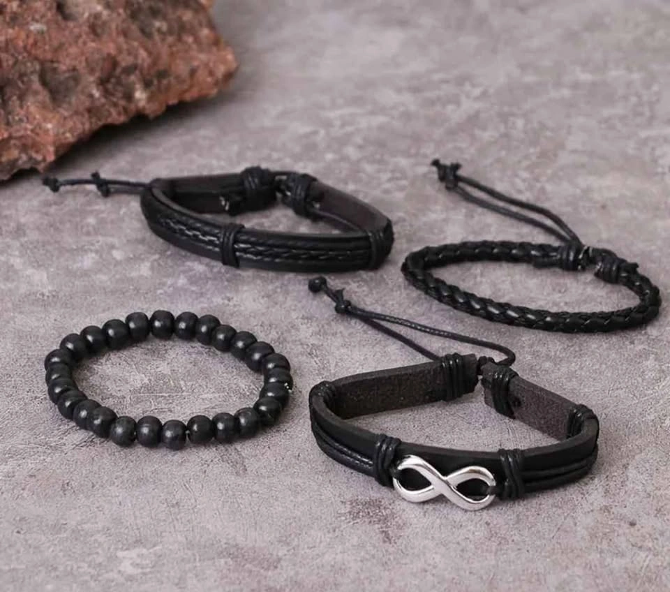 4-Piece Punk Vintage Beaded & Unisex Bracelets - photo 2