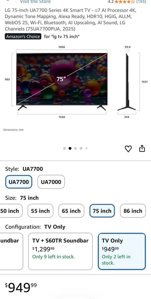 LG 75" 4K Smart UHD TV (Like New) + Wall Mount - photo 3