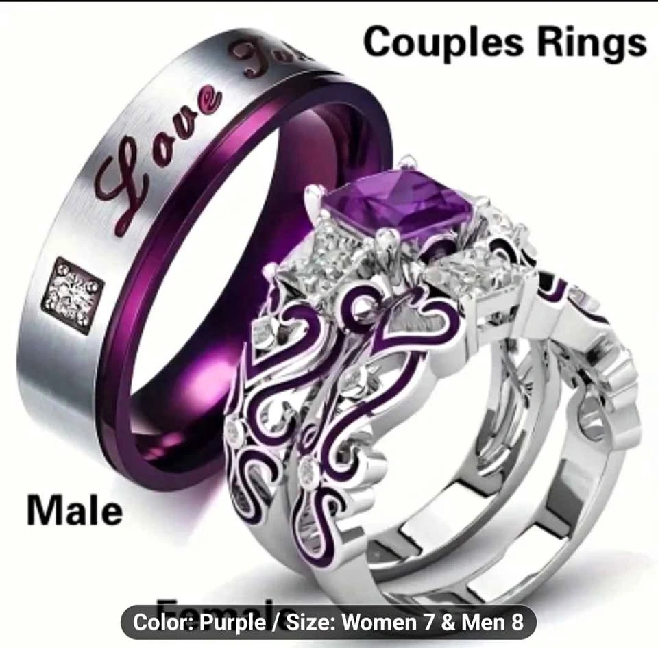 3pcs Stylish Purple Women's Zinc Alloy Ring Set, Men's Stainless