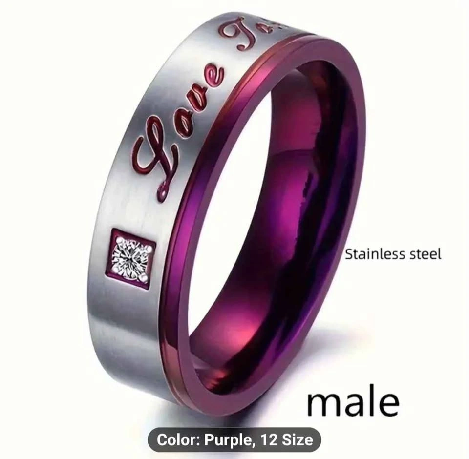 3pcs Stylish Purple Women's Zinc Alloy Ring Set, Men's Stainless - photo 2