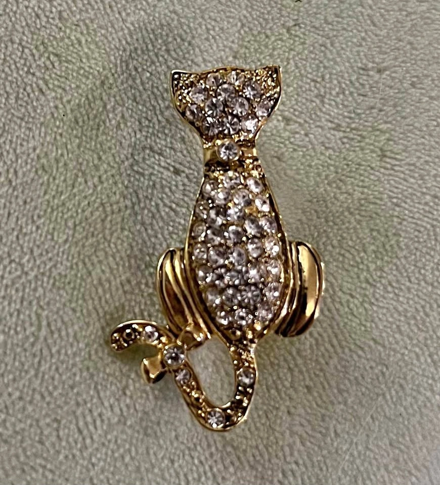 Vintage Nina Ricci Cat Brooch with Rhinestones