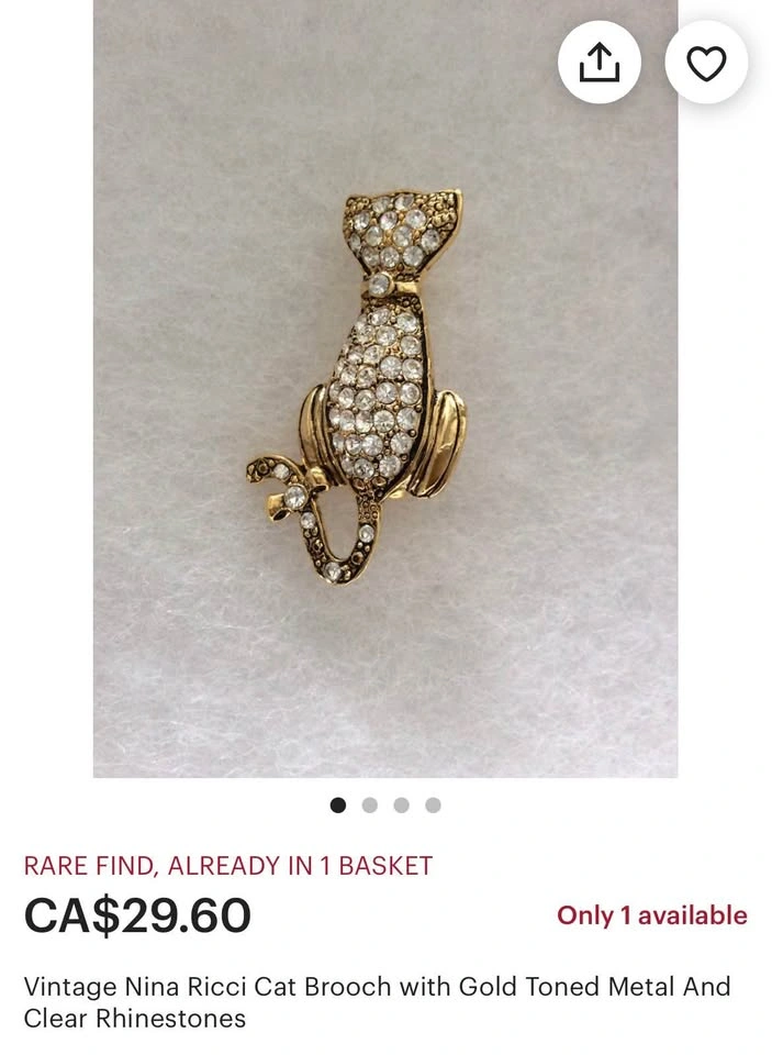 Vintage Nina Ricci Cat Brooch with Rhinestones - photo 3