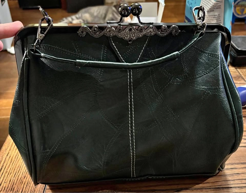 Forest green patchwork vegan leather purse