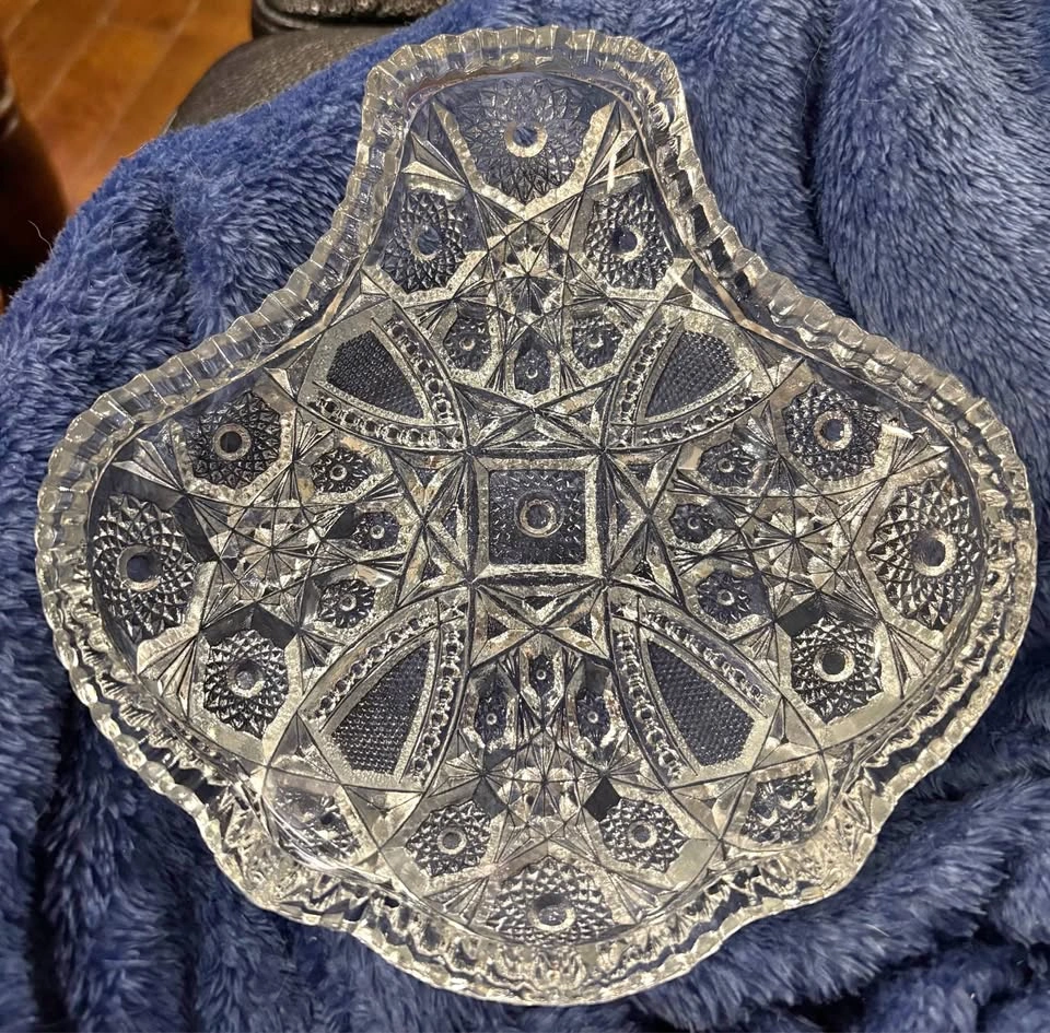 Strange Shaped Cut Glass Shallow Bowl