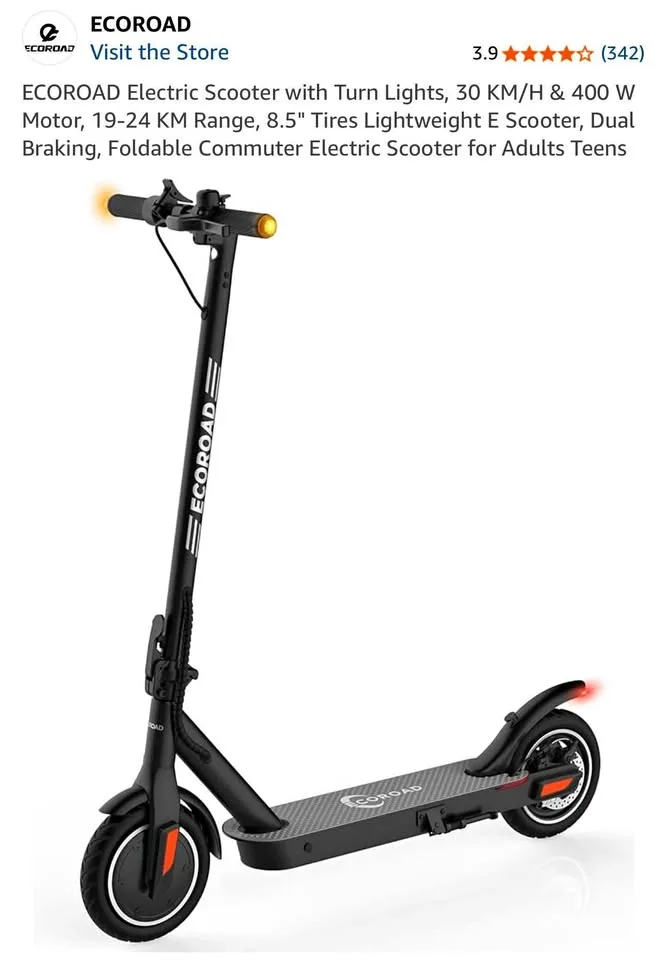 ECOROAD EC6 E-Scooter w/Turn Lights, 30 KM/H & 400W Motor thumbnail