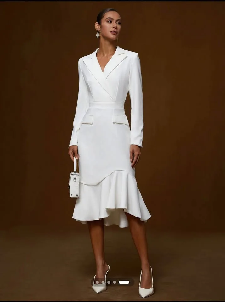 Brand New Fehaute White Ruffled Blazer Dress - XL image indicator(2)