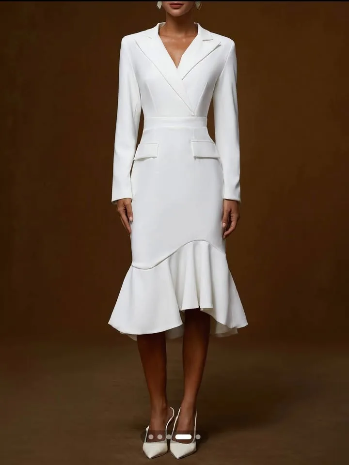 Brand New Fehaute White Ruffled Blazer Dress - XL image indicator(6)