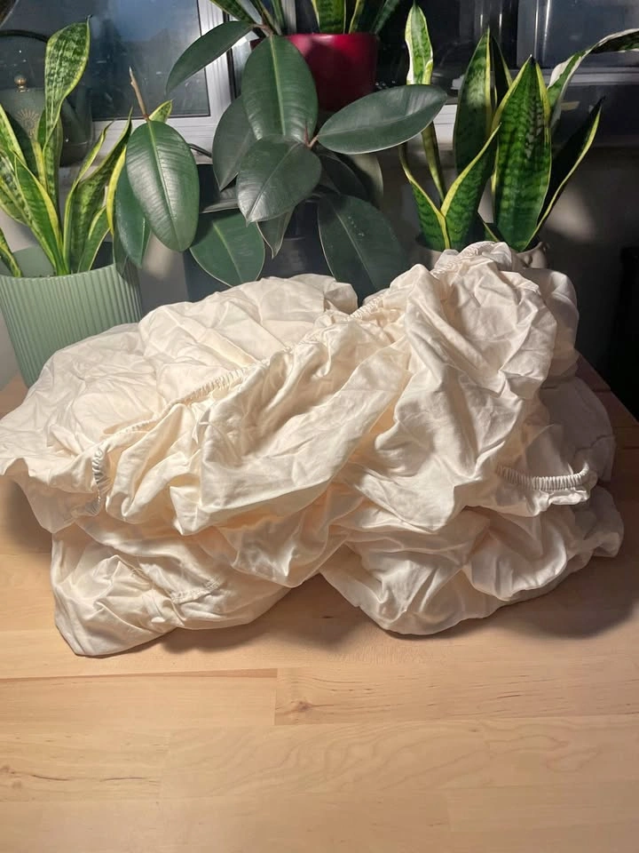 100% Cream Fitted Sheet - Queen Size