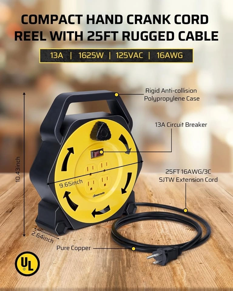 DEWENWILS Extension Cord Reel with 25 FT Power Cord - photo 2