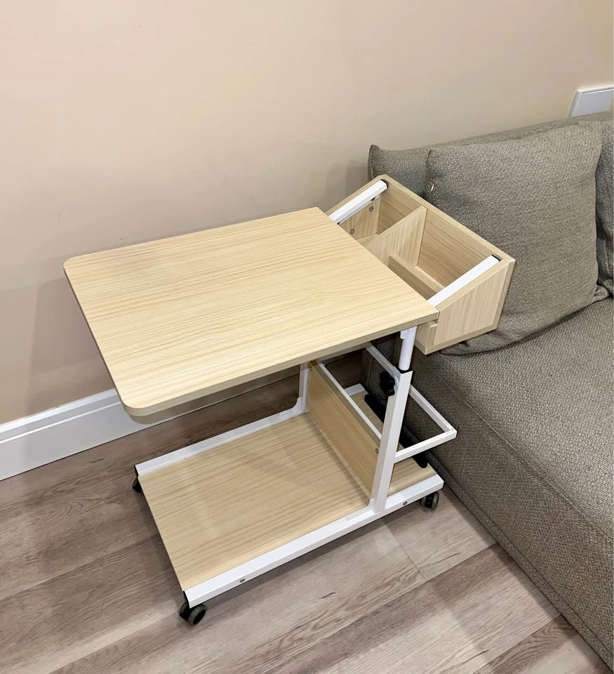 Adjustable C-Shaped Side Table with Wheels & Storage - photo 2