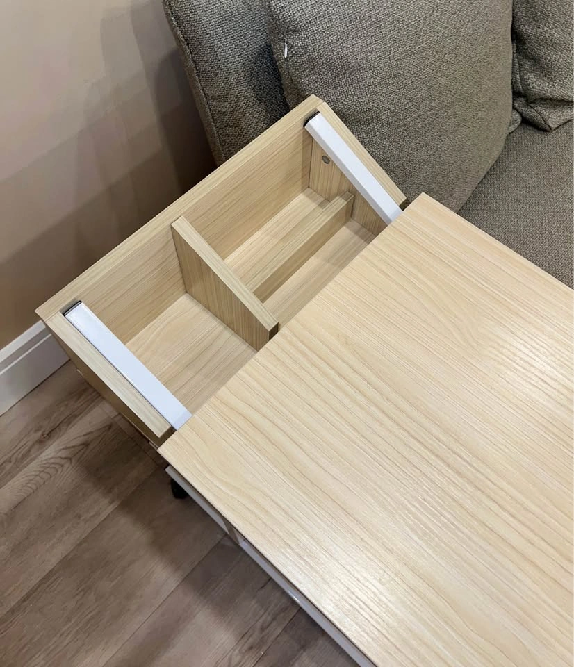 Adjustable C-Shaped Side Table with Wheels & Storage - photo 3