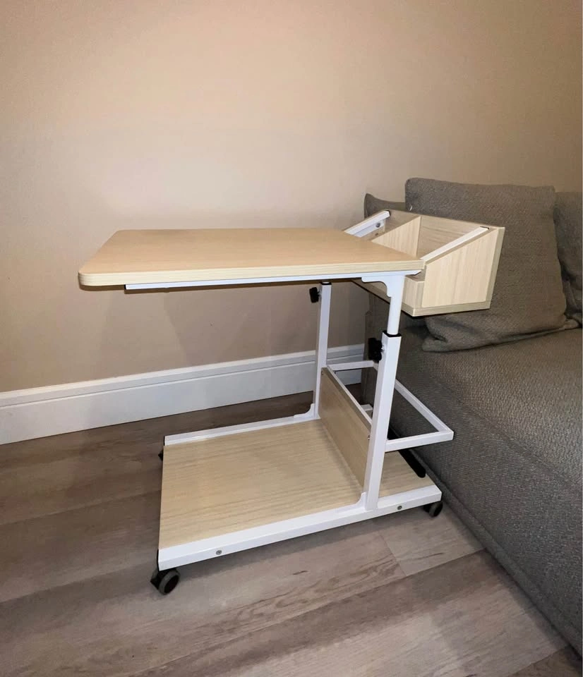 Adjustable C-Shaped Side Table with Wheels & Storage - photo 4