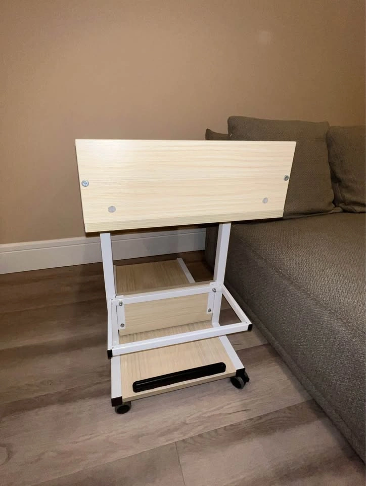 Adjustable C-Shaped Side Table with Wheels & Storage - photo 5