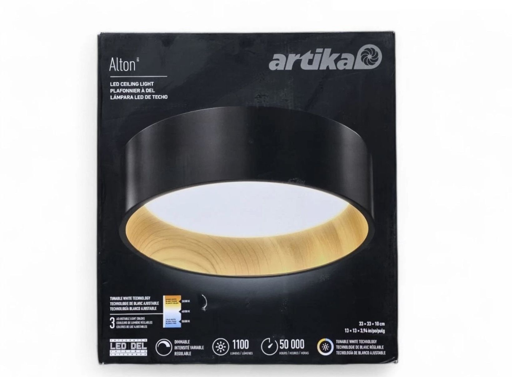 Artika Alton 13" LED Flush Mount Light - Black/Wood - New