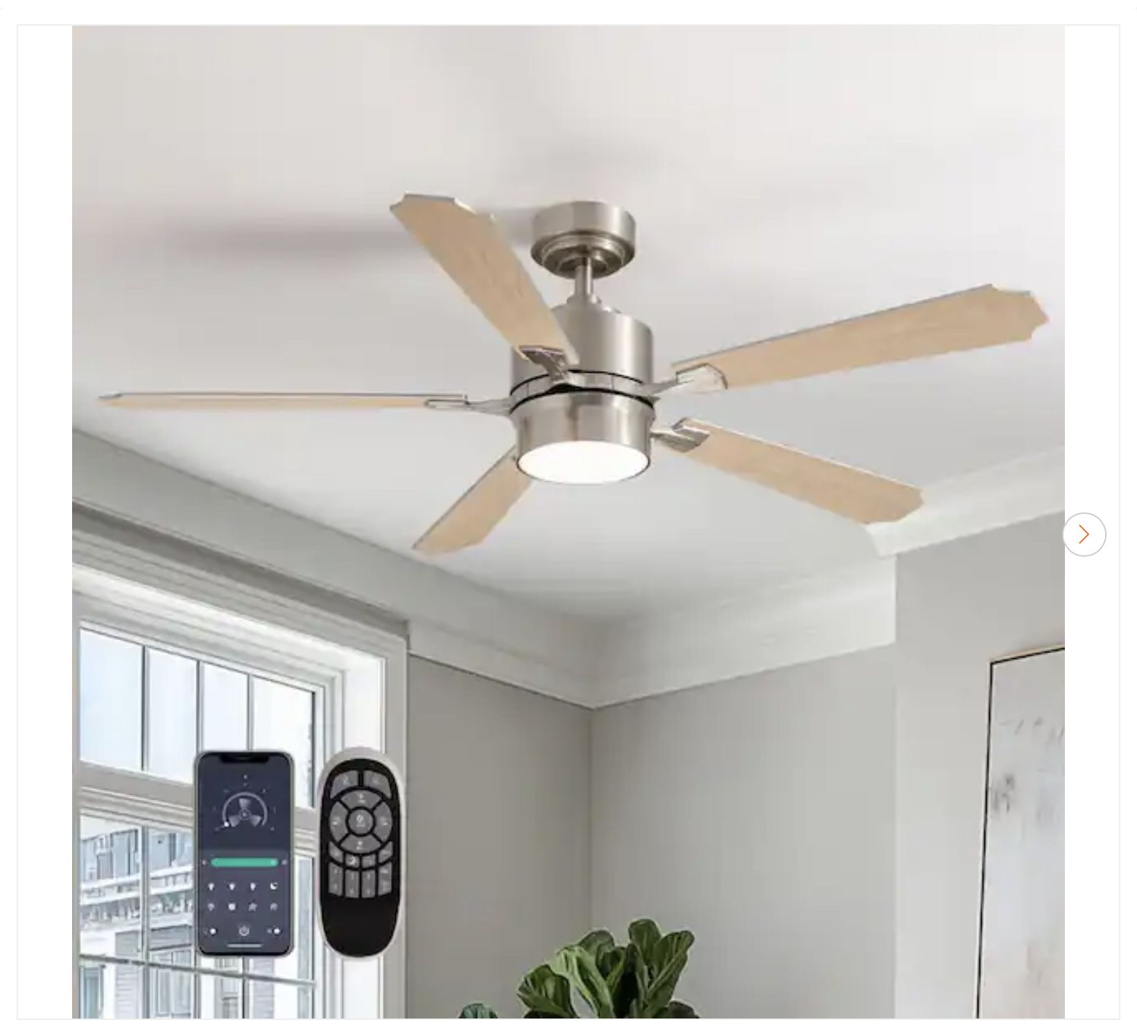 52 in. Indoor Brushed Nickel Ceiling Fan w/ LED Light & Remote