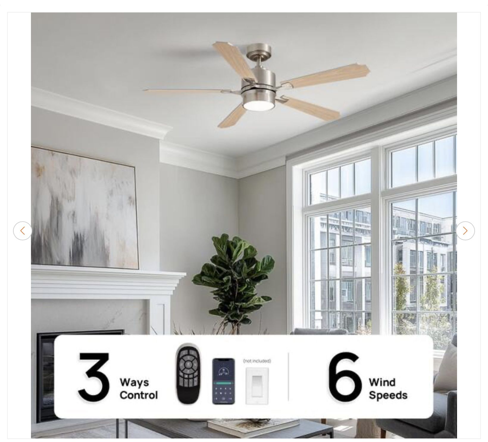 52 in. Indoor Brushed Nickel Ceiling Fan w/ LED Light & Remote - photo 3