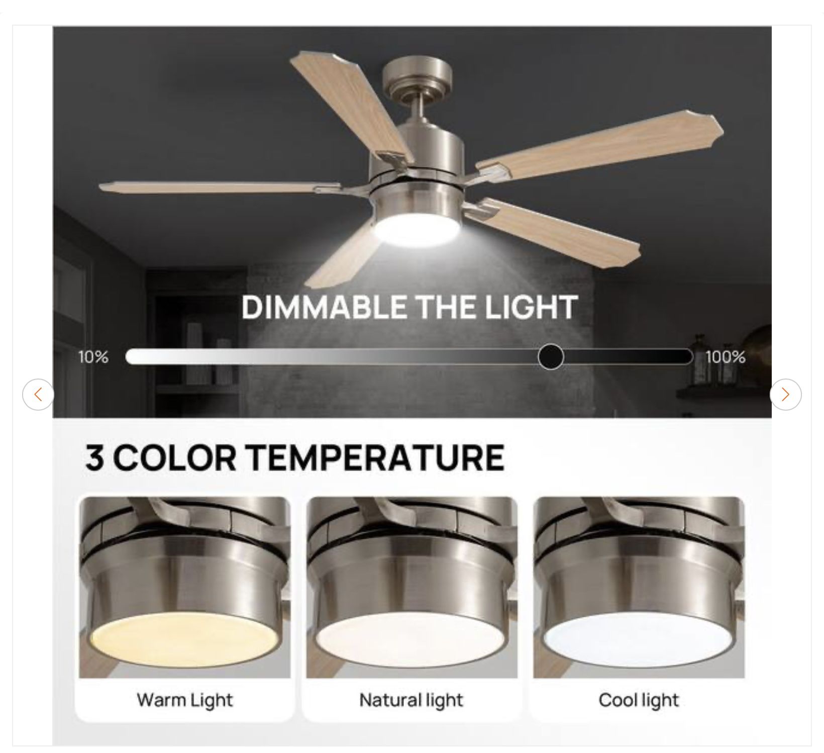 52 in. Indoor Brushed Nickel Ceiling Fan w/ LED Light & Remote - photo 5