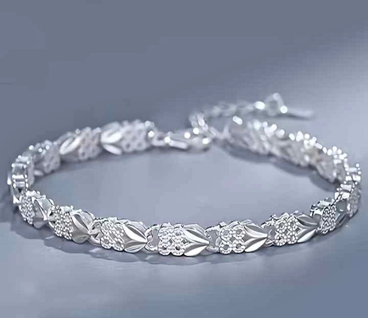 Premium 925 Sterling Silver Bracelet - Intricate Leaf Design, 6g