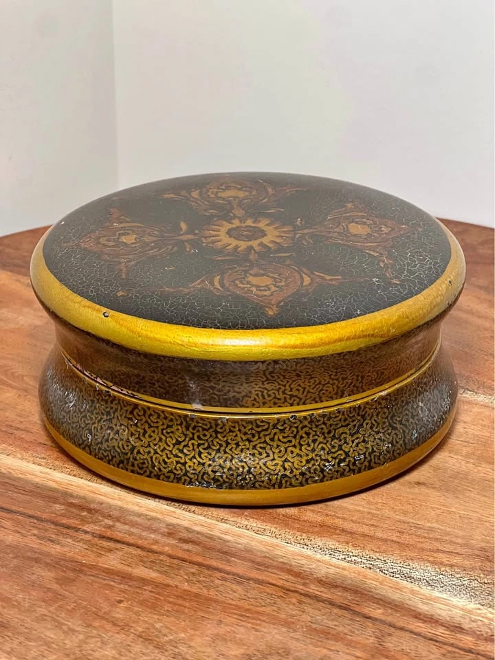 Vintage Lacquer Powder Box with Puff