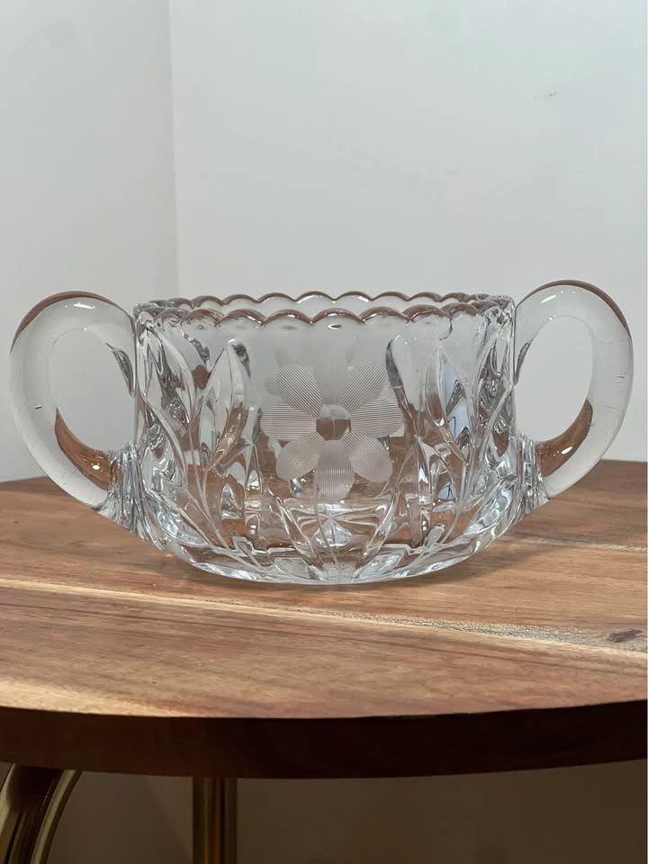 Vintage Floral Etched Glass Creamer & Sugar Set EAPG ABP - photo 2