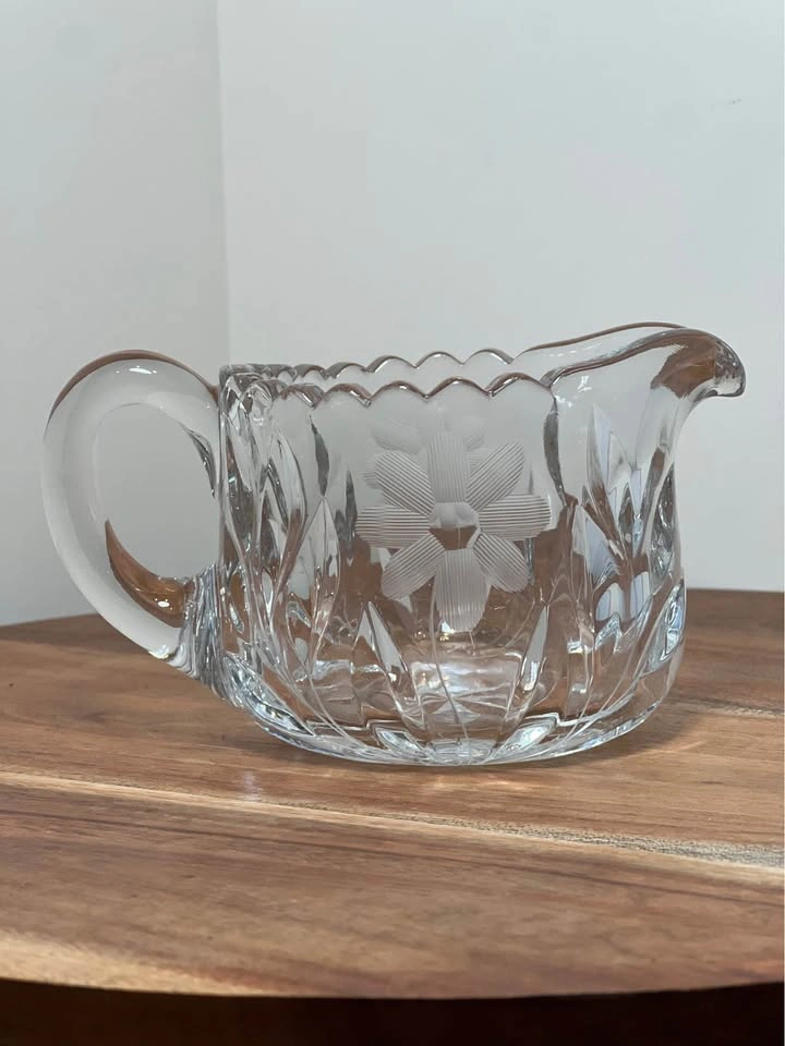 Vintage Floral Etched Glass Creamer & Sugar Set EAPG ABP - photo 5