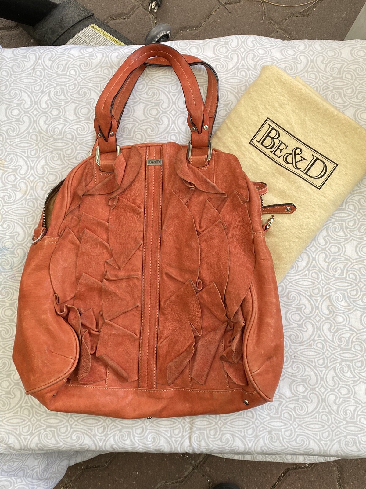 Be&D Ruffled Leather Handbag Satchel