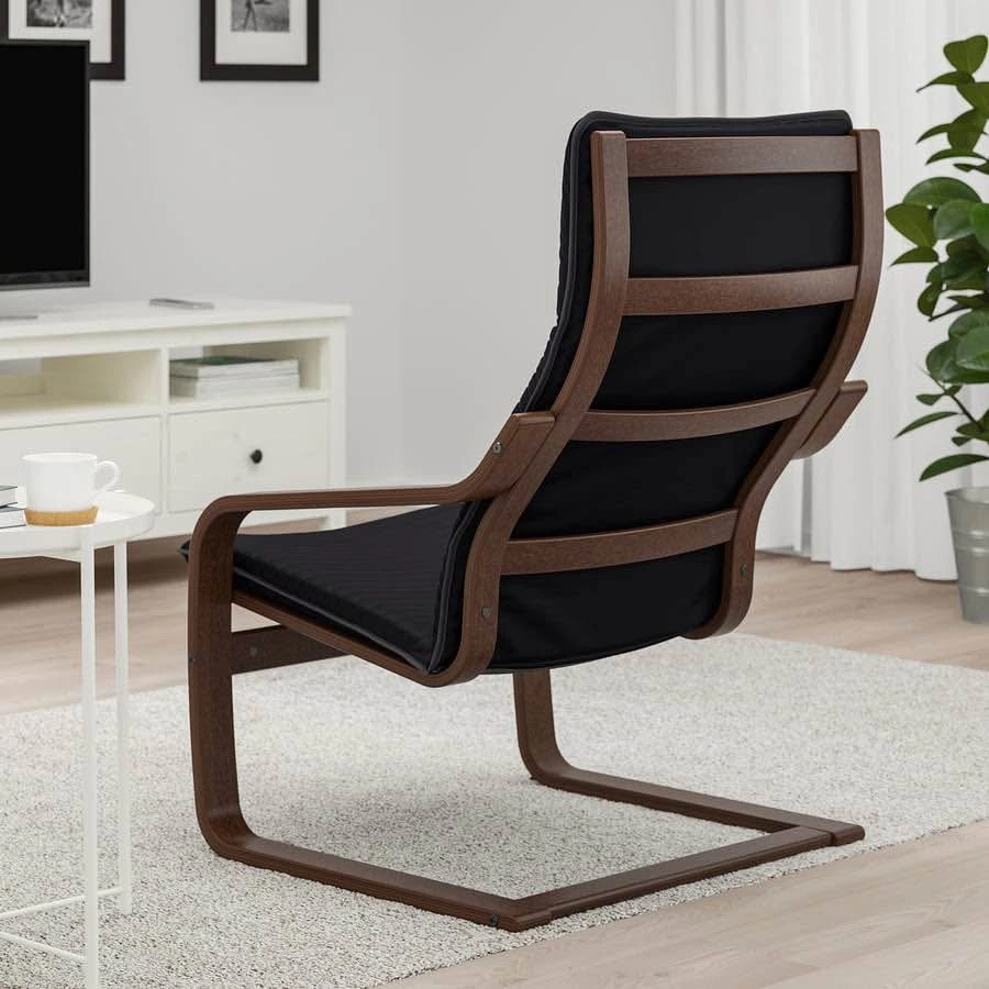 IKEA POÄNG armchair with brown frame and black cushion - photo 2