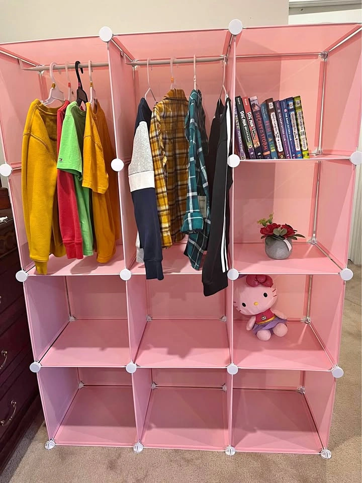 12-Cube Kids Wardrobe Baby Dresser Armoire Closet - Pink