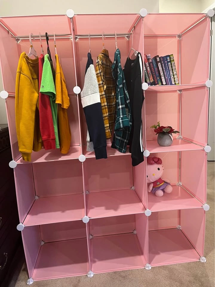 12-Cube Kids Wardrobe Baby Dresser Armoire Closet - Pink - photo 2