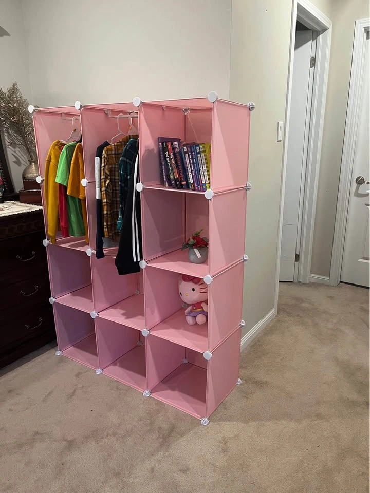 12-Cube Kids Wardrobe Baby Dresser Armoire Closet - Pink - photo 3