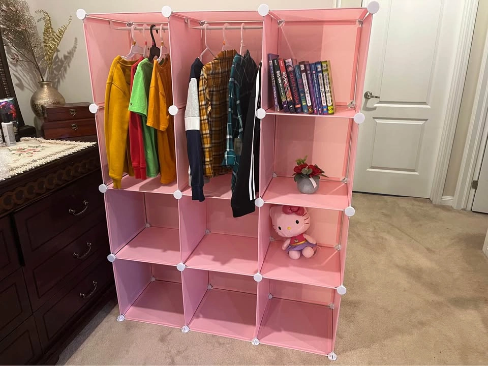 12-Cube Kids Wardrobe Baby Dresser Armoire Closet - Pink - photo 4