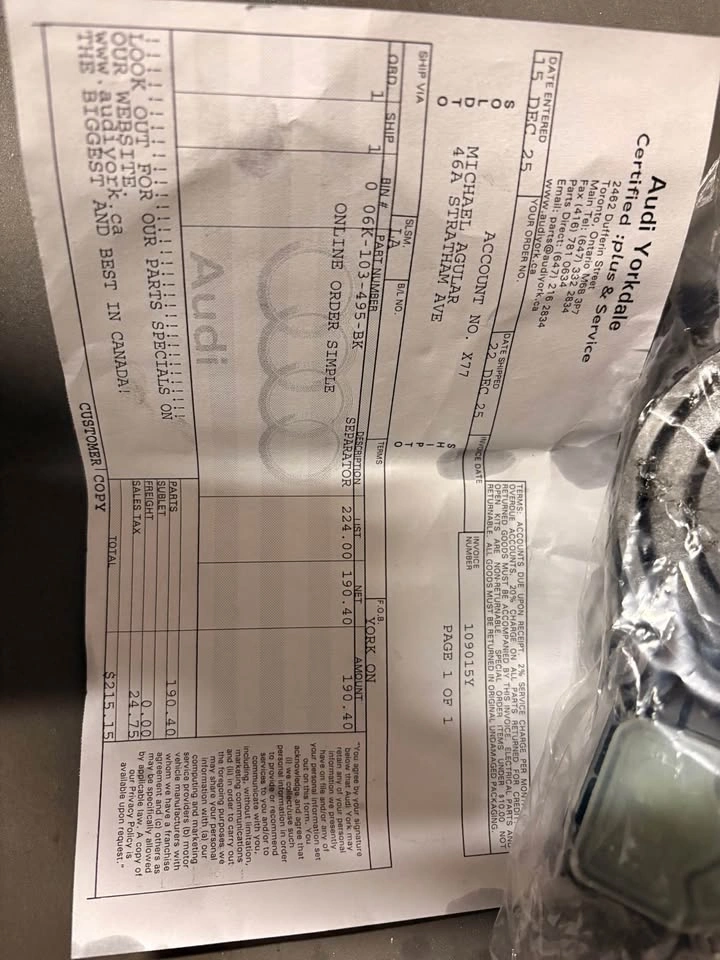 Volkswagen PCV Oil Separator - photo 2