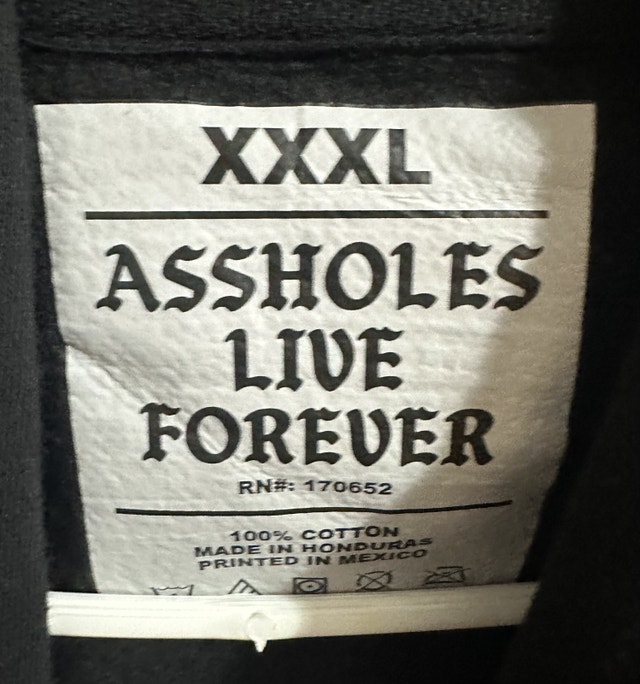 BRAND NEW MENS 3XL ASSHOLES LIVE FOREVER HOODIE - photo 2