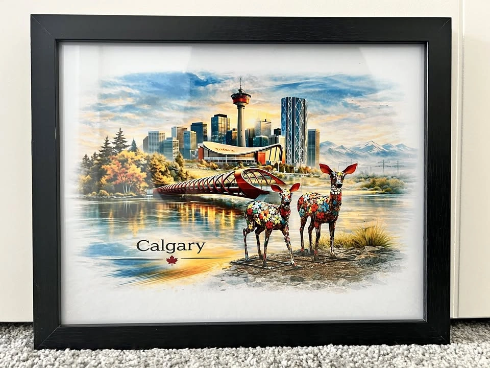 Calgary Statue, Skyline & Peace Bridge Framed Wall Art