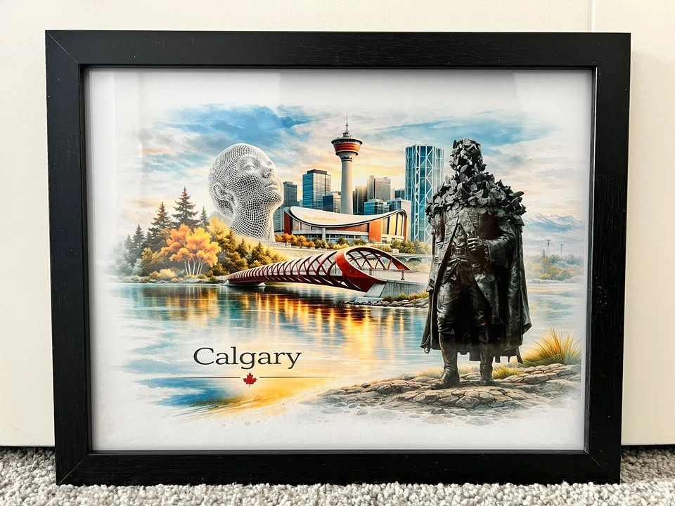 Calgary Statue, Skyline & Peace Bridge Framed Wall Art