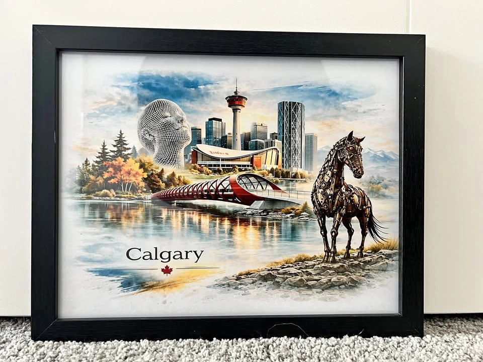 Calgary Statue, Skyline & Peace Bridge Framed Wall Art
