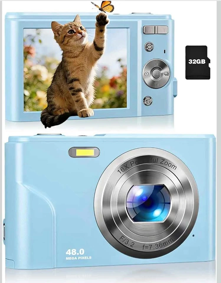 FHD 1080P 48MP Autofocus Point and Shoot Camera (Blue)