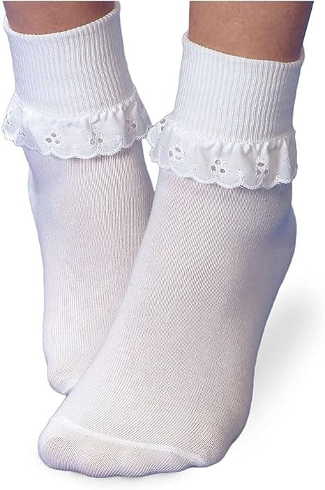 Jefferies Socks Girls Lace Eyelet Fancy Frilly Tutu White Cotton