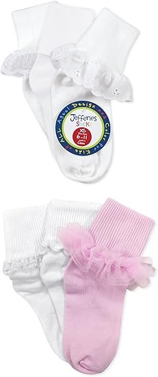 Jefferies Socks Girls Lace Eyelet Fancy Frilly Tutu White Cotton - photo 3