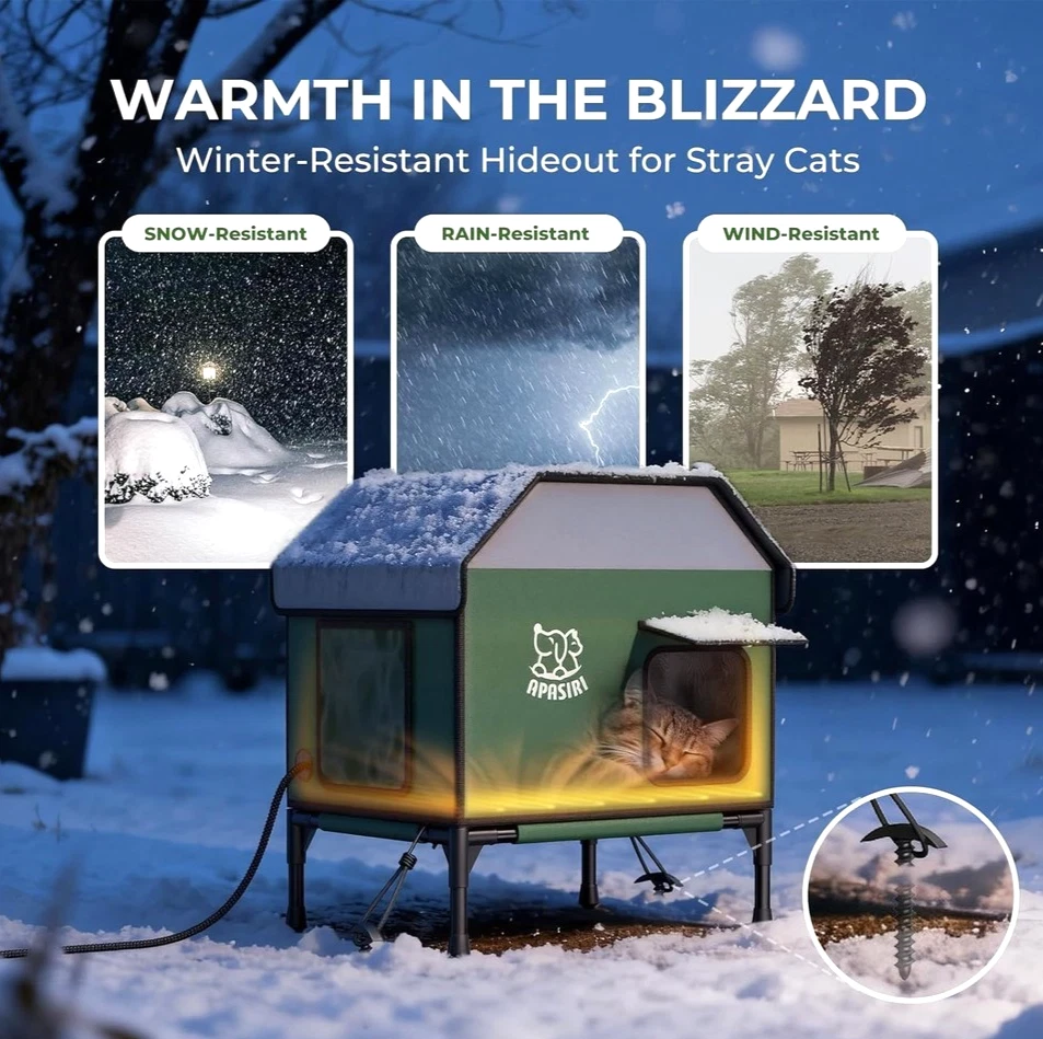 Apasiri Heated Outdoor Cat House for Winter: Insulated with Heat - photo 2