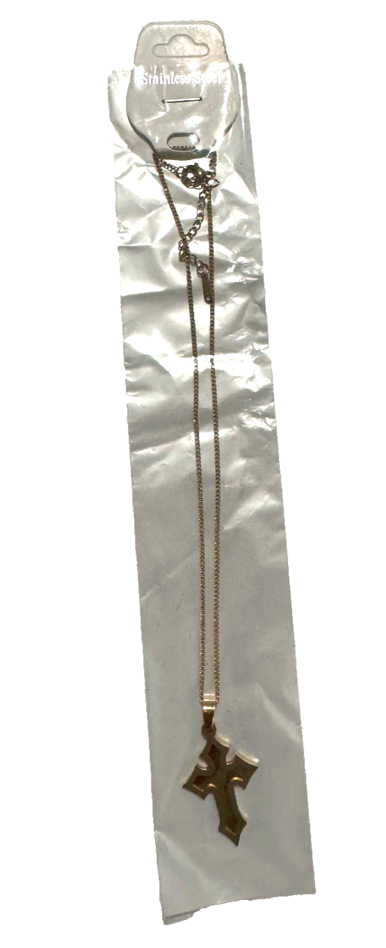 Stainless Steel Gold Necklace With Holly Cross Pendant. nice.