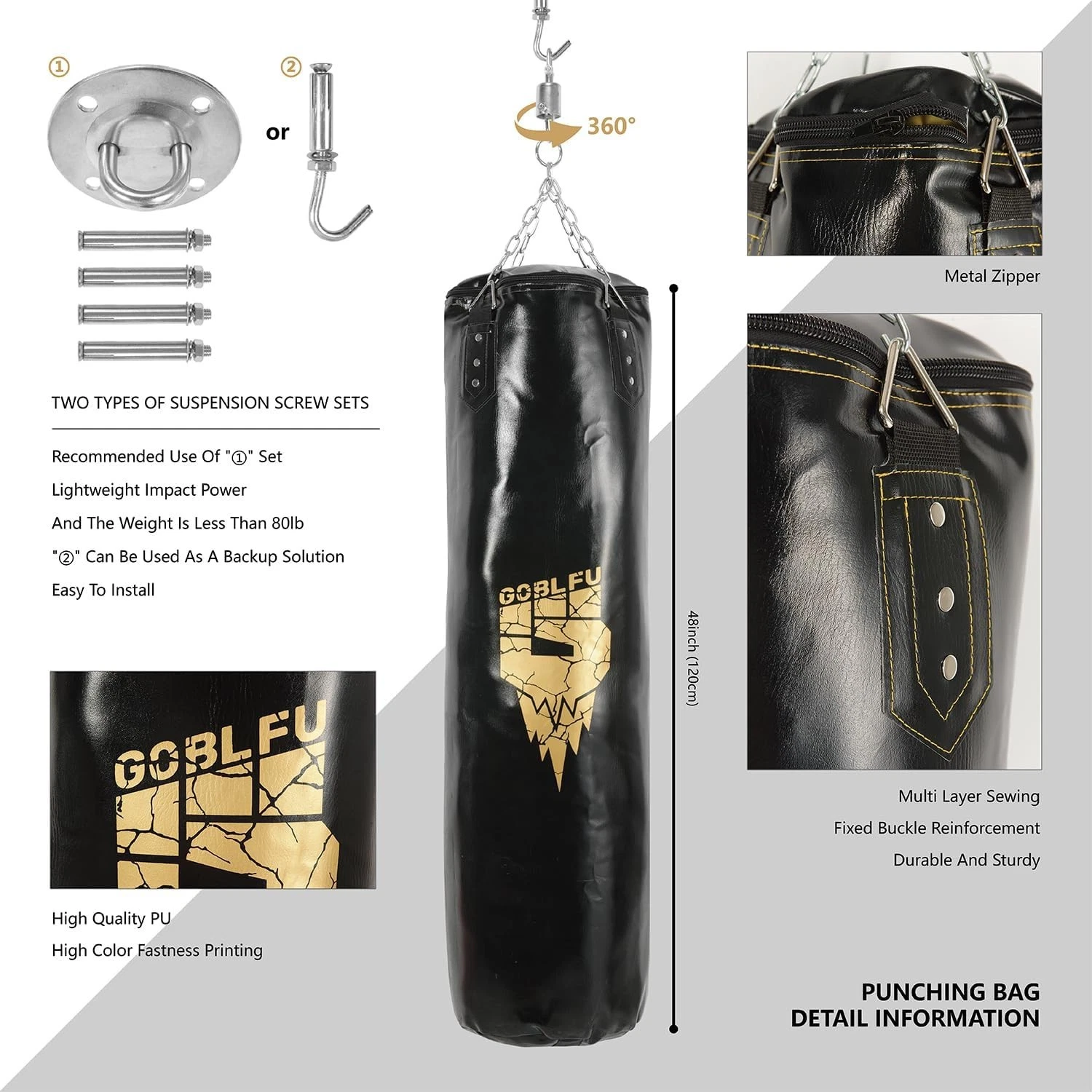 4ft PU Heavy Unfilled Boxing Bag for Adults - photo 2
