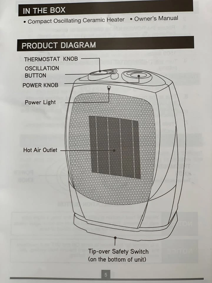 Oscillating Ceramic Heater - Compact, 10" Tall - photo 3