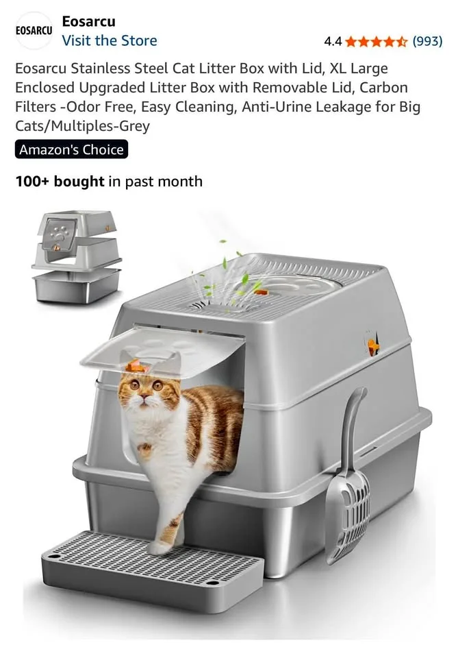 New in box stainless steel cat litter box with lid - XL size thumbnail