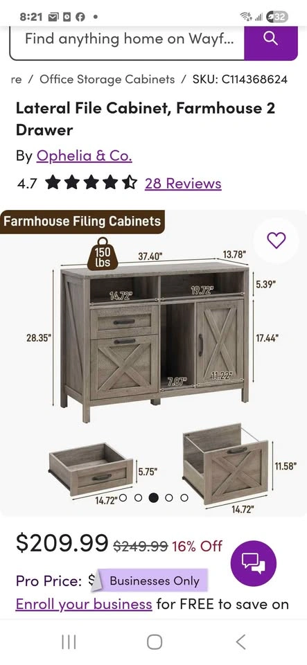 Lateral Filing Cabinet, 3 Drawer Farmhouse, Grey - photo 4