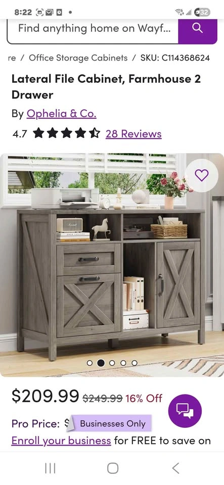 Lateral Filing Cabinet, 3 Drawer Farmhouse, Grey - photo 5